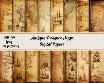 Antique Treasure Maps, Printable Vintage Maps, Instant Download Digital Papers, Commercial use