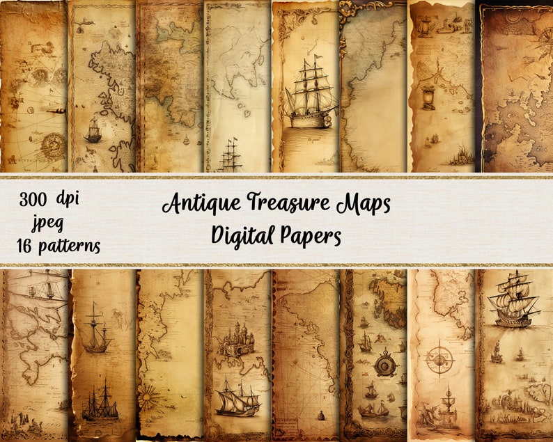 Antique Treasure Maps Digital Papers image 1