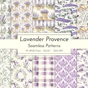 Lavender Provence – 18 naadloze aquarelpatronen, Frans platteland digitaal papier voor scrapbooking, uitnodigingen en stof
