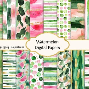 Cyfrowe papiery akwarelowe Watermelon, bezszwowe wzory, do użytku komercyjnego