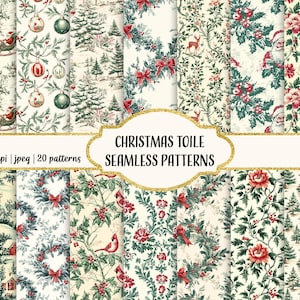 Naadloze kerstpatronen, afdrukbaar plakboekpapier, digitale papers direct downloaden, commercieel gebruik