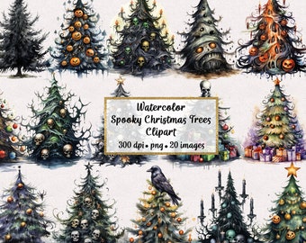 Watercolor Spooky Christmas Trees Clipart