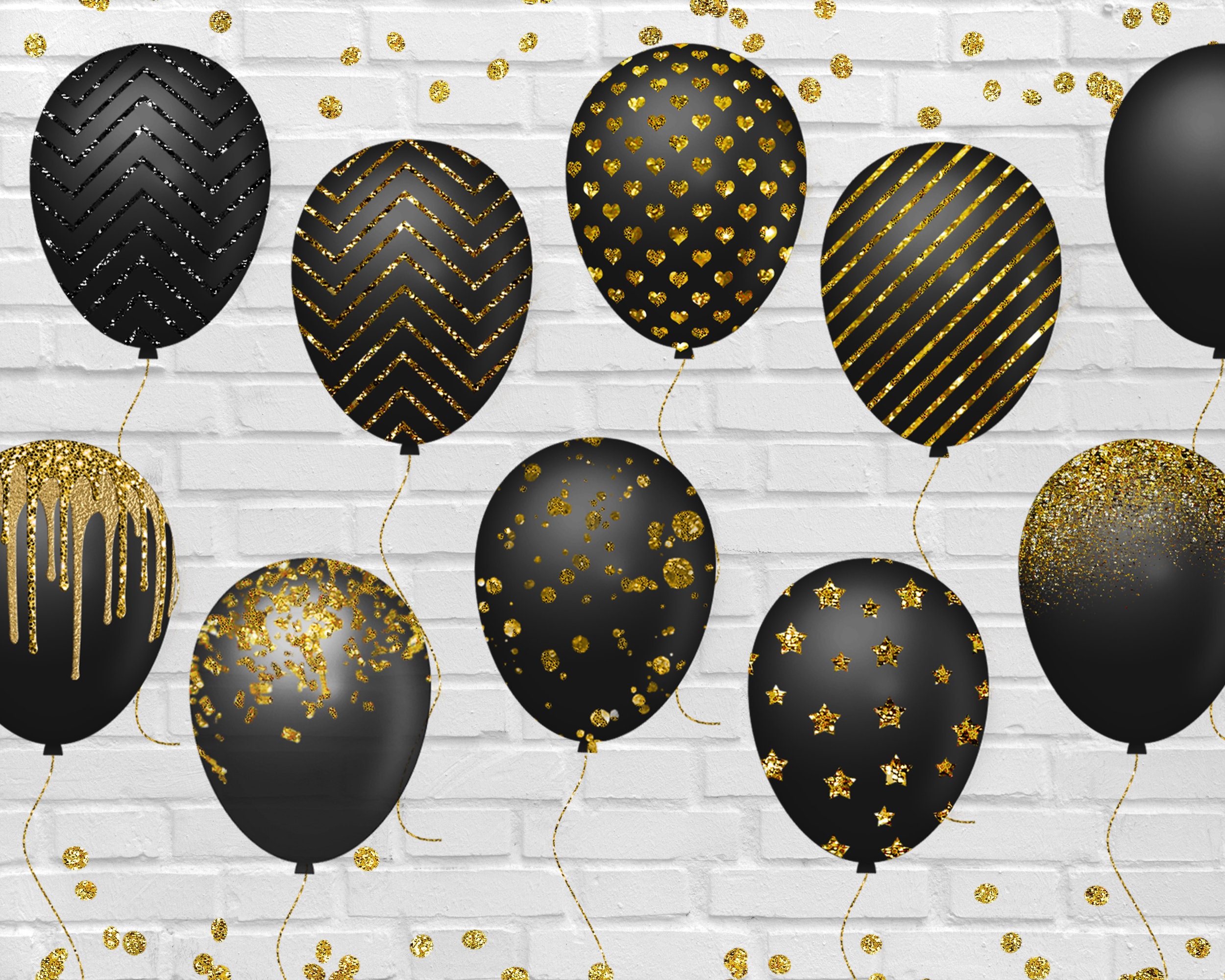 Black and Gold Balloons Clipart - Etsy