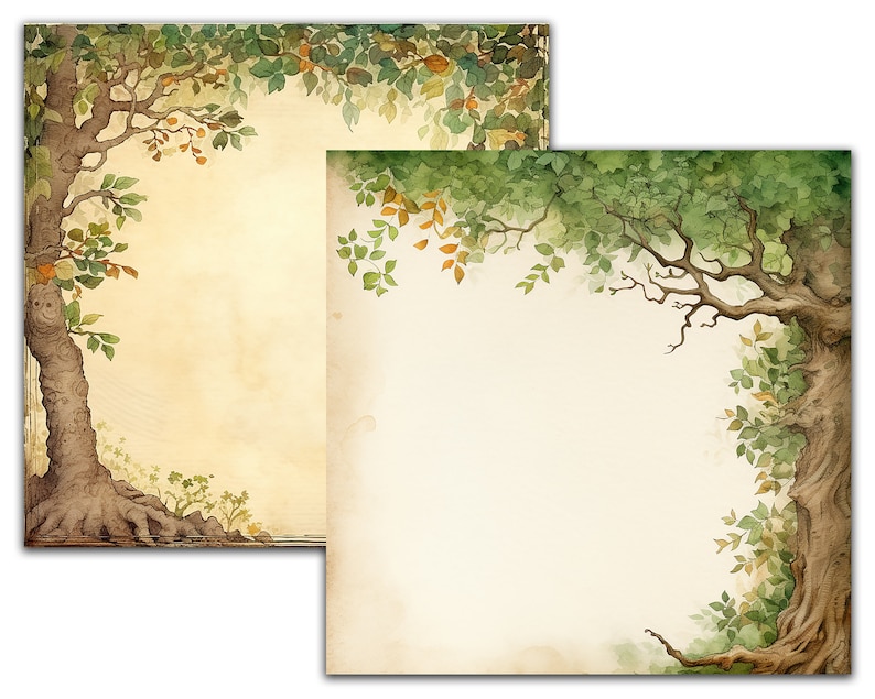 Colorful Tree Border Watercolor Trees Borders, Printable Scrapbook Paper, Instant Download ...