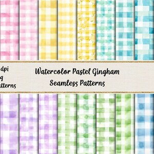 Puede incluir: 20 patrones sin costuras de gingham en acuarela en colores pastel. Los patrones son de 300 dpi y en formato jpeg.