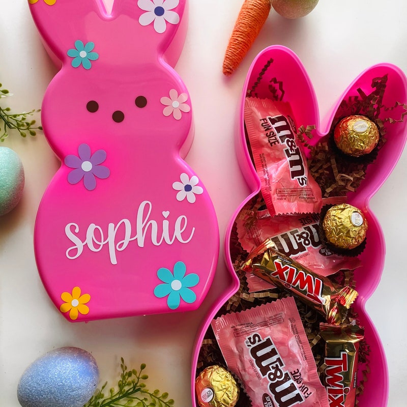 🎁Buy 2 FREE SHIPPING🎁Kids Personalized Peeps Basket Container, Easter Basket Stuffers with Name, Peeps Easter Gifts for Kids, Custom Easter Bunny Basket