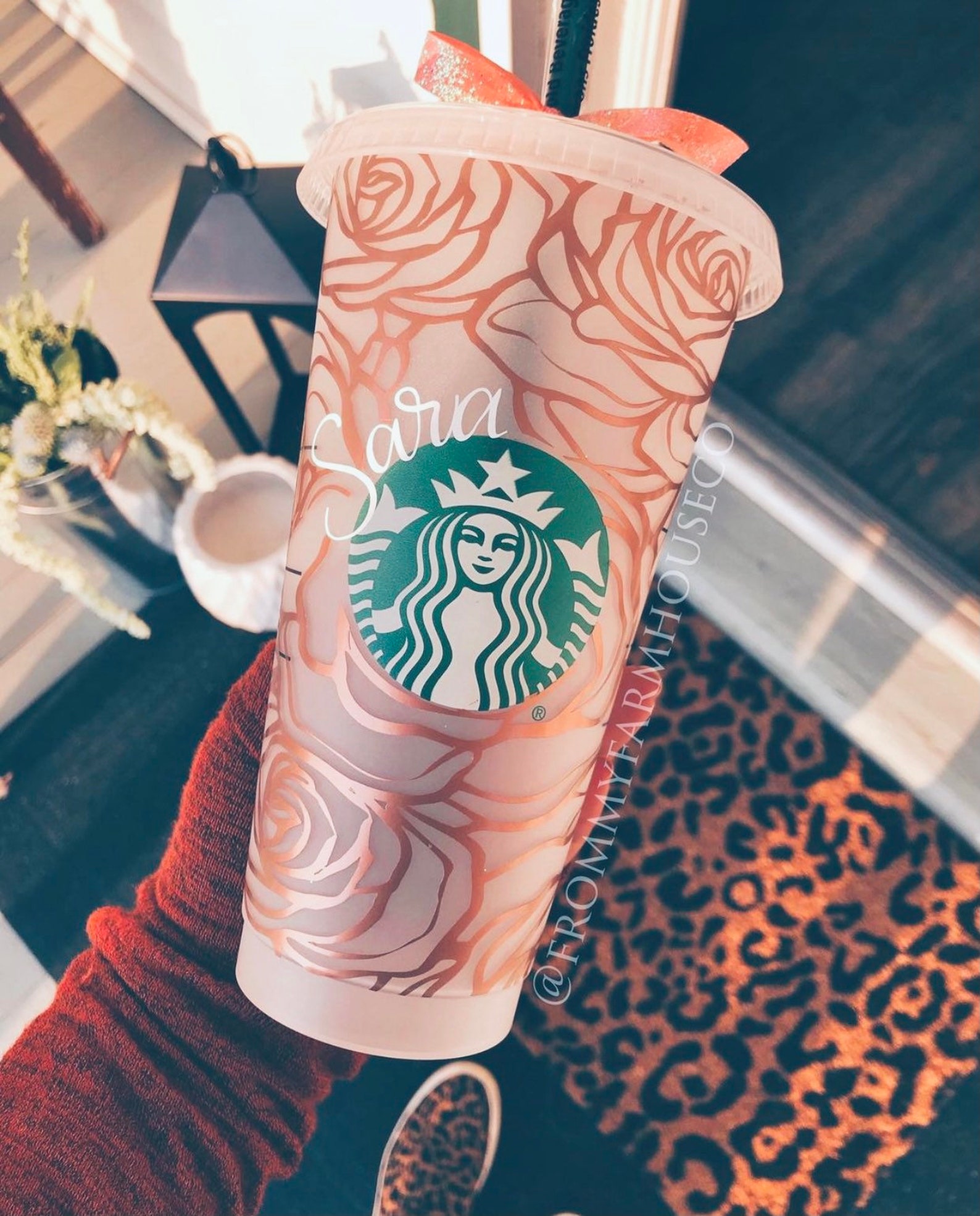 Rose Gold Starbucks Cup Venti Cold Cup Roses Custom Etsy