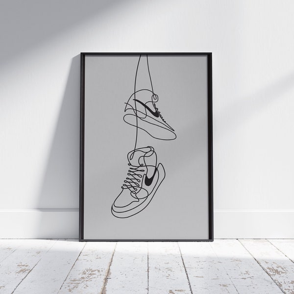 Jordan 1 Poster line art Poster Grey, Abstract Sneaker Poster, Hypebeast Nike Jordan 1 Art Printable