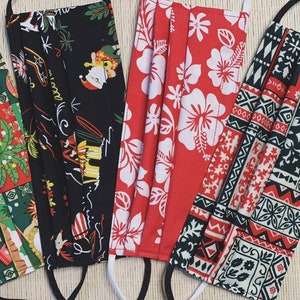 Hawaiian Christmas Face Masks, Adjustable Ear Loops, Nose Wire, Filter Pocket, Reusable, Washable, Made in Hawaii