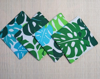 Monstera Fabric Coasters, set of 4, Hawaiian Christmas Gift, tropical coaster, made in Hawaii