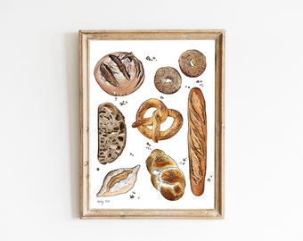 Bread Print / Baking / Illustration / Food / Wall Art / Home Decor