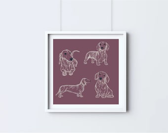 Daschund Print | Sausage Dog | Dog Art | Wall Art | Illustration | Home Decor