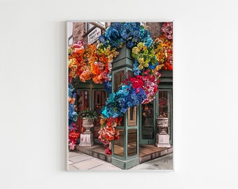 London Shop Front / London Art Print / Flower Facade / Wall Art / Illustration