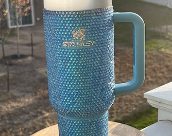 Bling Stanley Tumbler Pool Baby Blue Light Blue Premium Rhinestones 40 Oz  Cup With Handle HTF Cup Free Shipping Tik Tok Cup 
