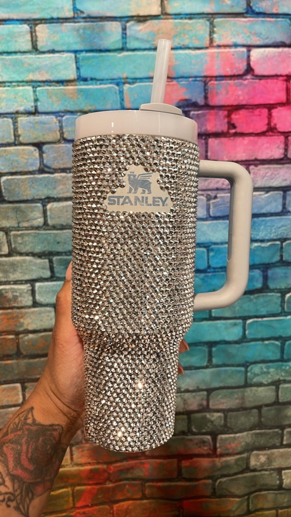 Bling Stanley tumbler - silver bling - bedazzled premium rhinestones 40 oz  cup with handle - hard to find cup - stanley cup