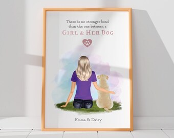 Personalised Pet Print, Me and My Dog, Girl and Dog Print