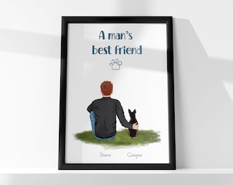 Personalised Man & Dog Print | Custom Man and Pet Dog Illustration | Pet Portrait from Photo | Dog Dad Gift | Wall Art