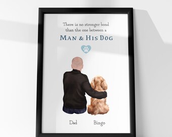 Personalized Man & Dog Portrait Print – Custom Dog Dad Gift