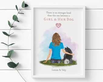 Dog Owner Gift, Personalised Pet Print, Girl and Dog