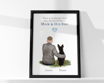 Personalised man and dog print Gifts for men Dog Dad Gift for Dog owner