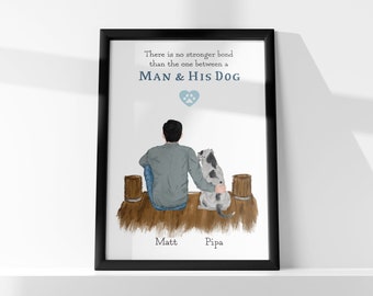 Personalised man and dog print Gifts for men Dog Dad Gift for Dog owner