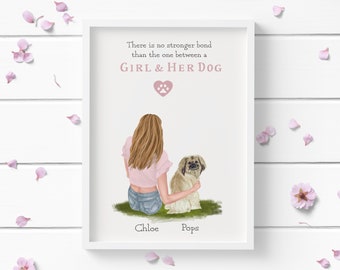 Personalised Woman & Dog Print | Custom Girl and Dog Illustration | Pet Portrait from Photo | Dog Lover Gift | Wall Art