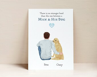 Valentines gift for Him l Personalised Man & His Dog Print |  Dog dad gift