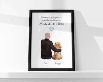 Personalised man and dog print Fathers day gift for dad dog dad gift