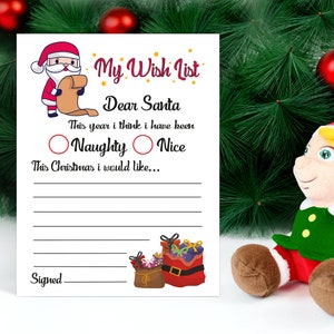 Carta de Papá Noel l Lista de deseos navideños l Navidad imprimible para niños