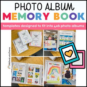 Libros de recuerdos digitales/imprimibles, páginas de plantilla del tamaño de un álbum de fotos, jardín de infantes, primer grado, segundo grado, libro de recuerdos de fin de año