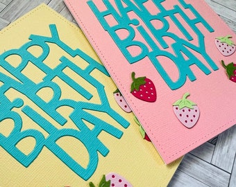 Strawberry birthday card, cute strawberry card, birthday card, handmade card