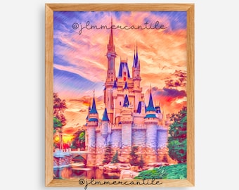 ミニマルなディズニーワールドシンデレラ城のプリント、WDWマジック