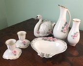 Authentic 1970 39 s Dresden Porcelain a Swan, Vases, Astray, and a set of Candle Holders all Great and Elegant and Perfect for Gifts