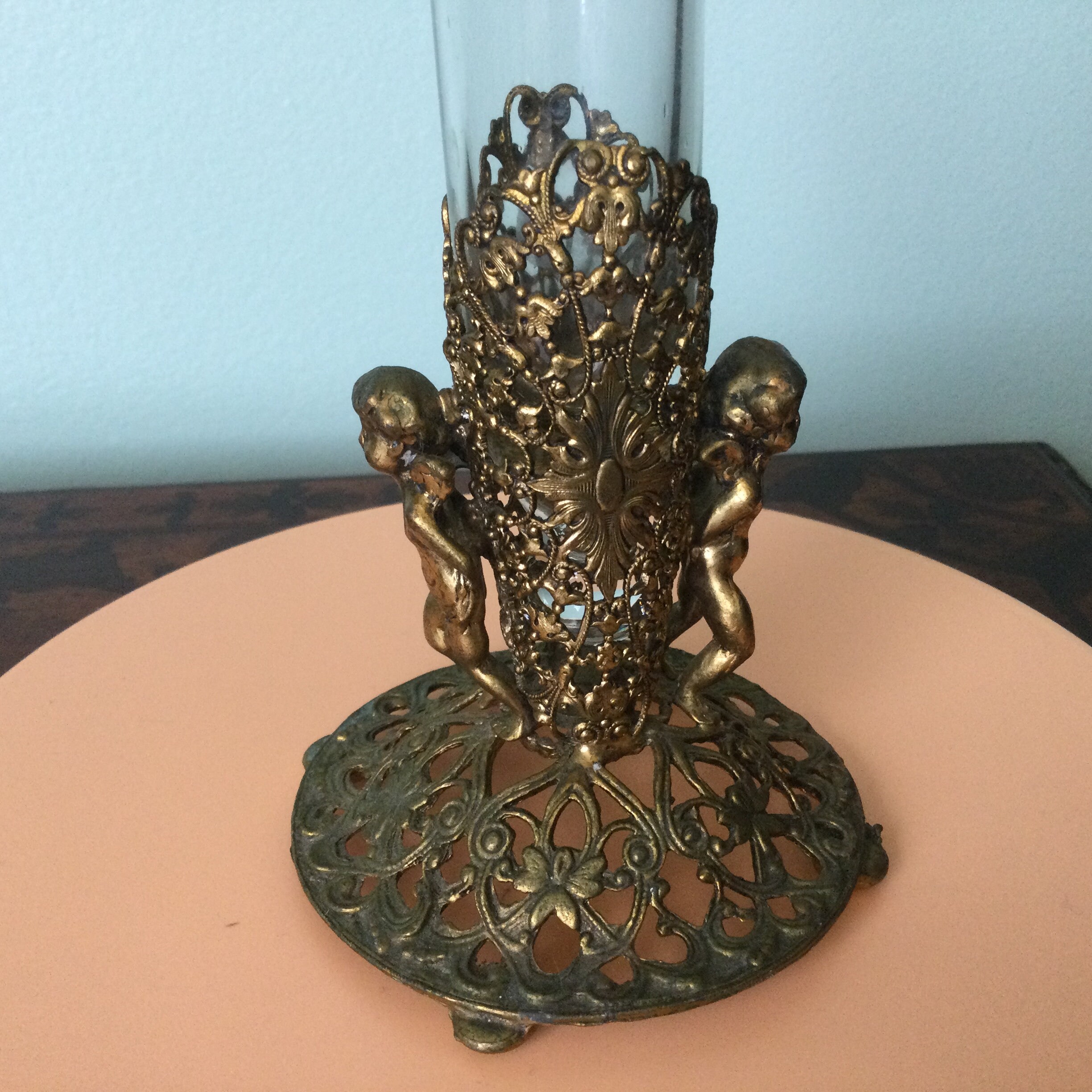 Vintage Victorian Style Glass Flower Holder with Metal Vase Etsy