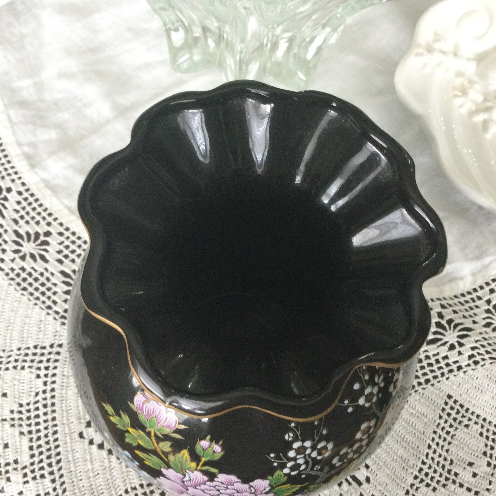 Vase japonais vintage dans la conception noire et florale Etsy