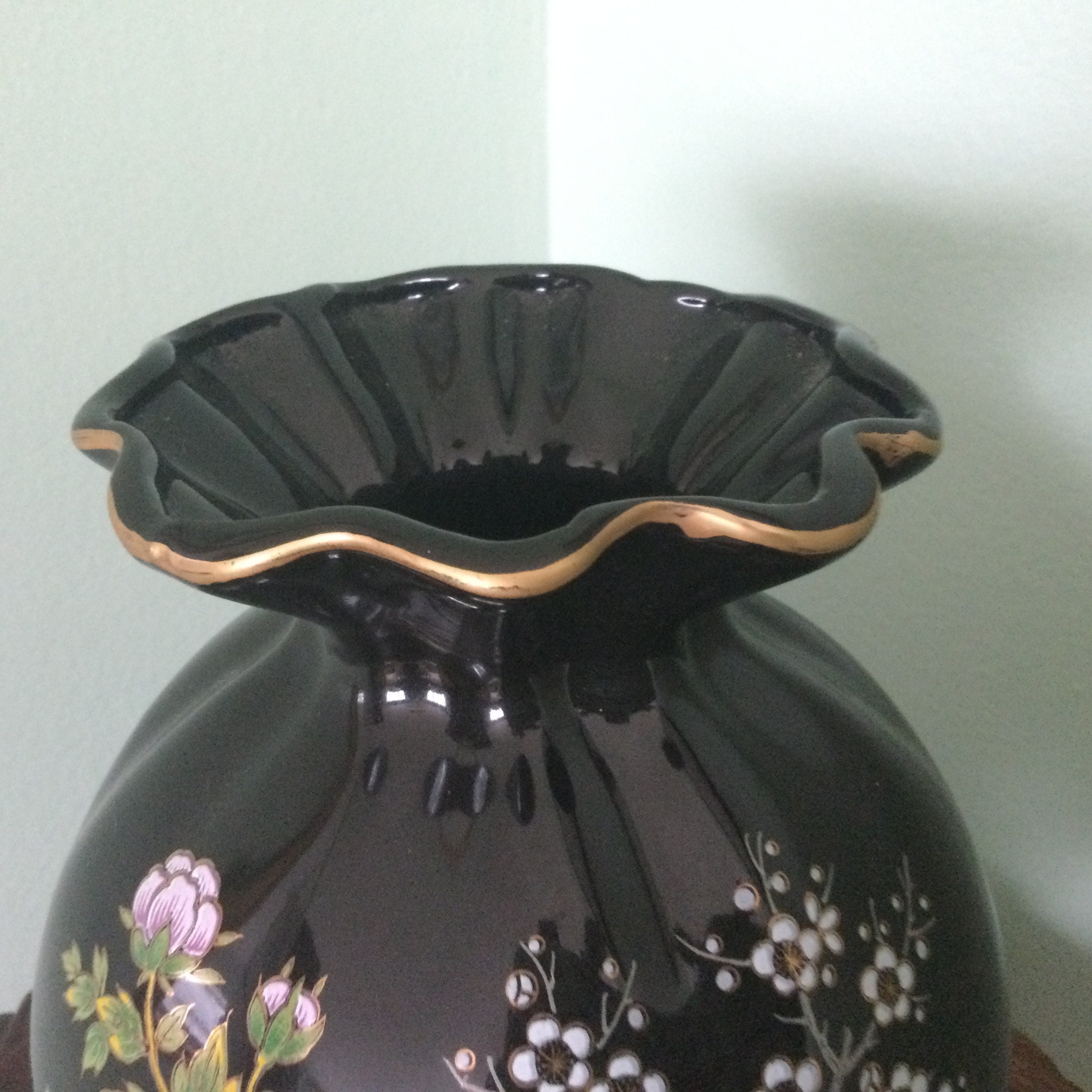 Vase japonais vintage dans la conception noire et florale Etsy