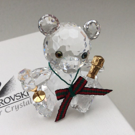 Swarovski Figurine Celebration Kris Bear With Champagne Bottle Etsy