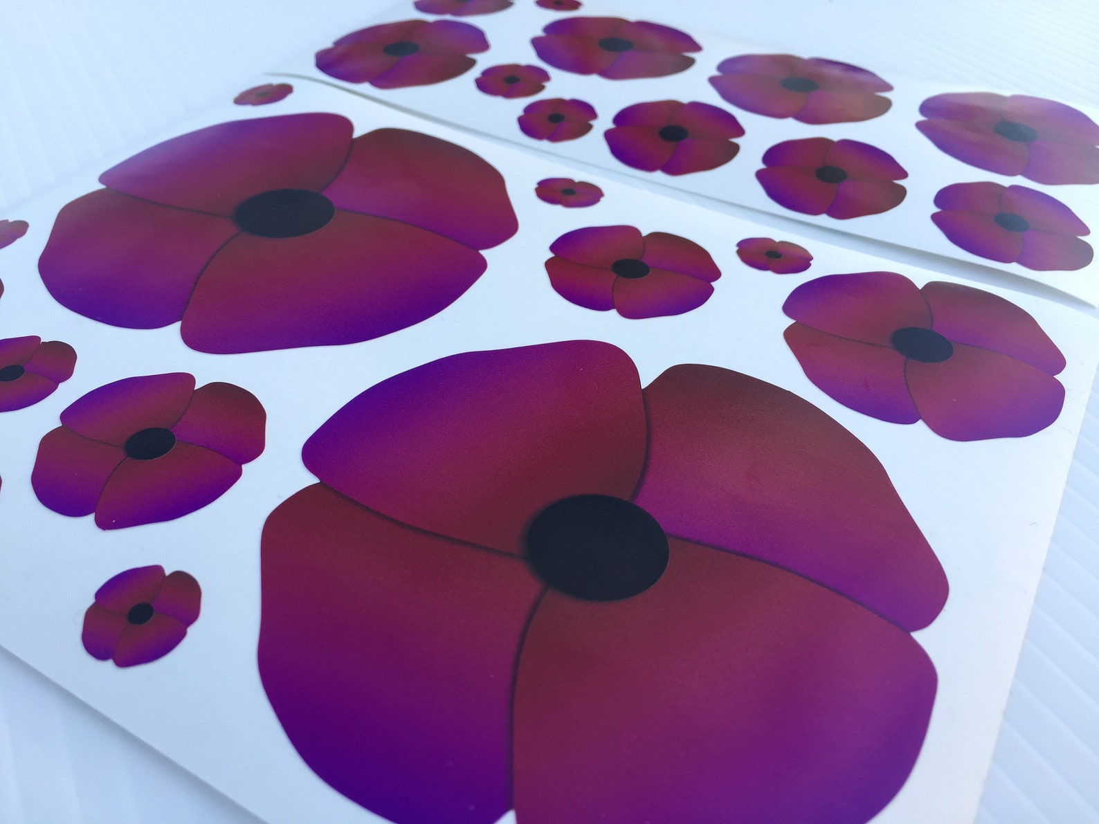 27 PURPLE Poppy Flower Stickers Car Vinyl Decals Graphics Bedroom Wall Art Photo Realistic
