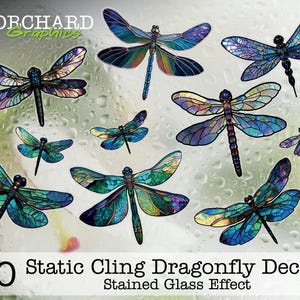 10 Static Cling Dragonfly | Dragonflies | Reusable | Window Sticker | Clings | Stained Glass | Patio Doors | Greenhouse | Bird Strike