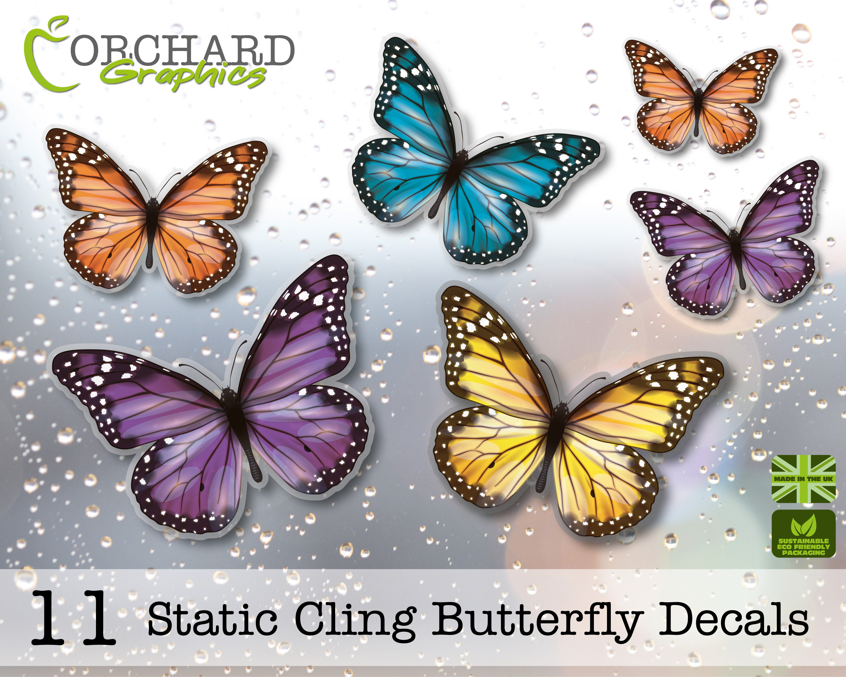 11 Static Cling Butterfly Butterflies Reusable Window Stickers Clings
