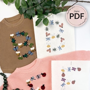 Digital Pattern Hand Embroidered Bug Alphabet and Number (A-Z) & (0-9)