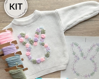 Kit de bordado a mano de conejito de Pascua con flores (para principiantes)