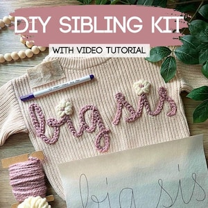 Kit completo de conjuntos de hermanos o hermanas mayores para hacer tú mismo un suéter personalizado para bebés, niños o niños pequeños