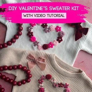 Kit completo de suéter con corazón floral bordado a mano para hacer tú mismo un suéter personalizado para bebés, niños o bebés pequeños