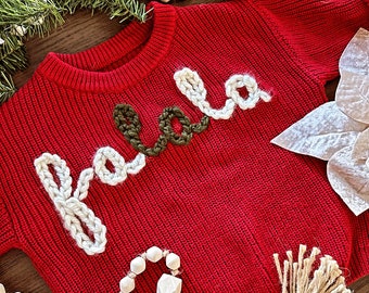 Christmas and Holiday Hand Embroidered Sweater for Babies, Toddlers, and Kids / Personalized Name or Holiday Saying