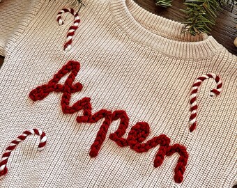 Christmas and Holiday Hand Embroidered Sweater for Babies, Toddlers, and Kids / Personalized Name or Holiday Saying