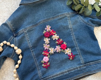 Hand-Embroidered Denim Jacket for Babies, Toddlers, Kids/ Baby shower gift / Baby name announcement / Gender Reveal Outfit