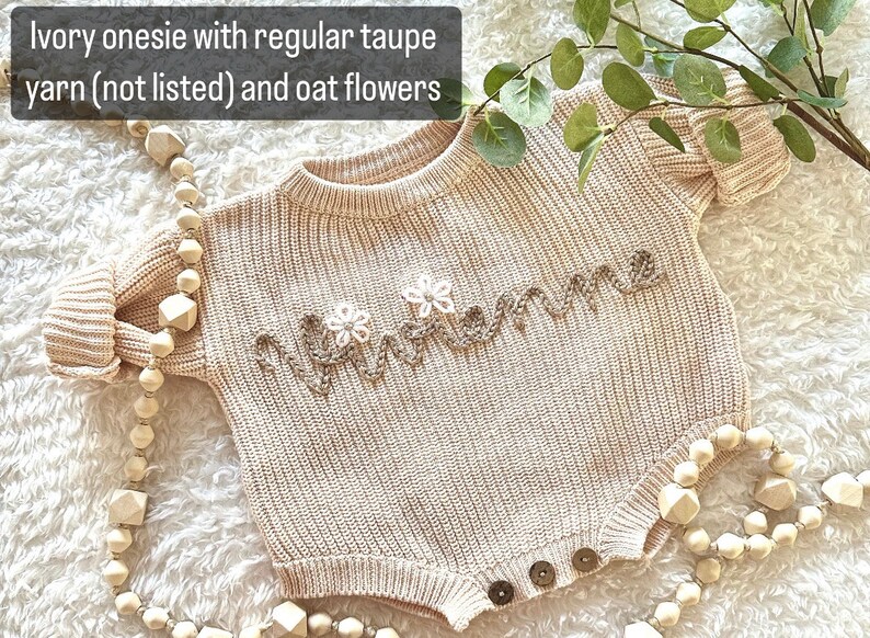 Personalized Hand-Embroidered Knit Sweaters Onesie Bodysuit for Baby / Baby Shower Gift image 4