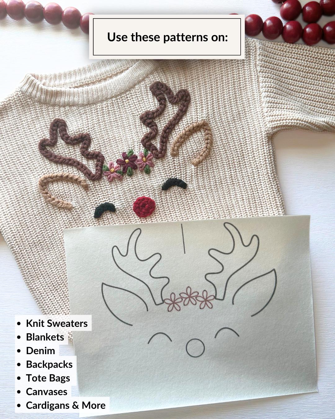 クリスマスのトナカイの刺繍スティック＆ステッチデザイン（デジタル