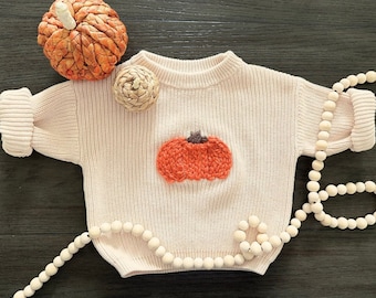 Maglioni autunnali di Halloween con zucca lavorata a maglia personalizzata ricamati a mano / Maglione per bambini / Maglione per bambini / Regalo per bambini personalizzato